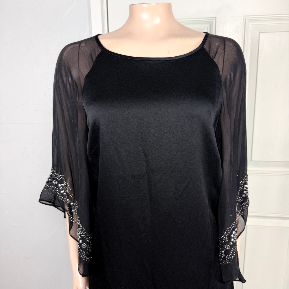 St John Women's Top Small Satin Shirt Sheer Blouse Top Silk Beaded Sequin C4-24 - Picture 2 of 10